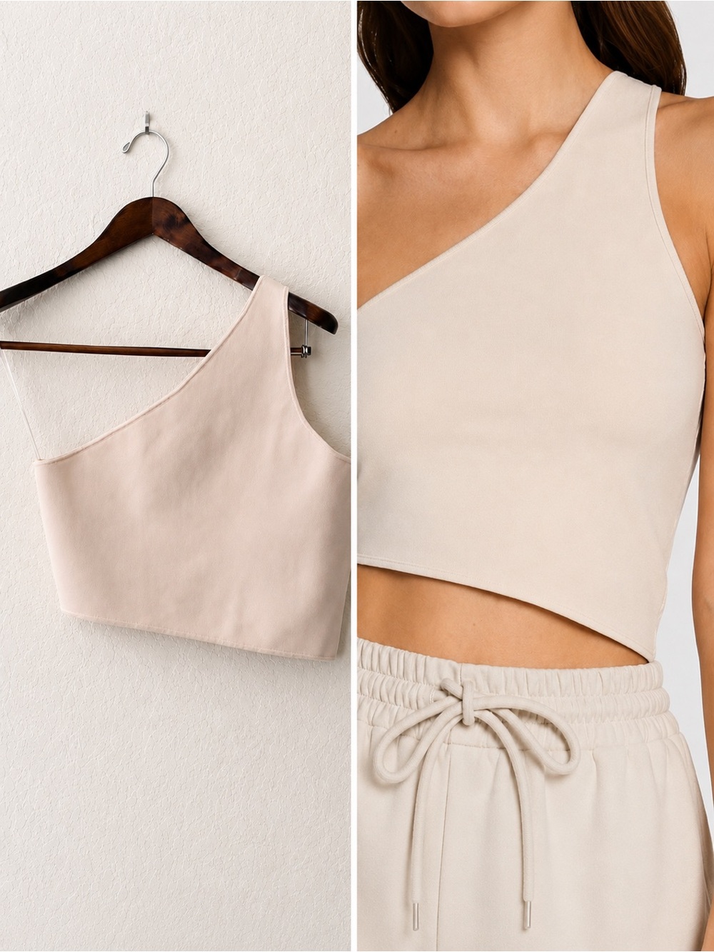 NWT A.L.C. Colby One Shoulder Asymmetrical Knit Crop Top Neutral Nude Beige L